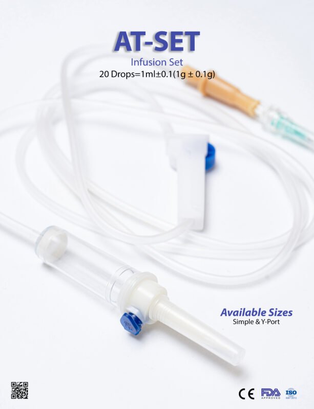 AT-SET Infusion Set with Y Port – 20 Drops = 1mL ±0.1 (1g ±0.1g) for Accurate Fluid Delivery