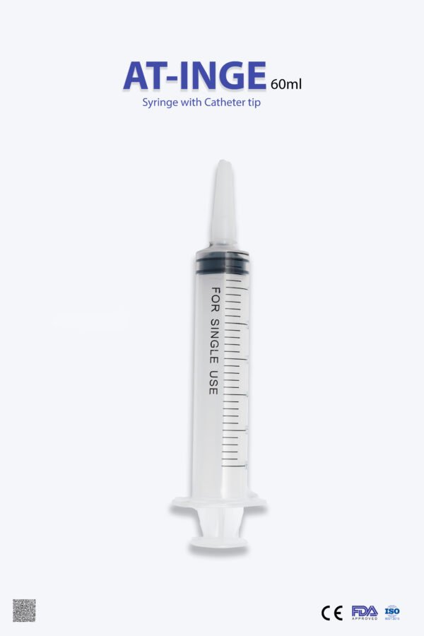 AT-INGE 60ML Syringe with Catheter Tip – Medical Grade Disposable Irrigation Syringe
