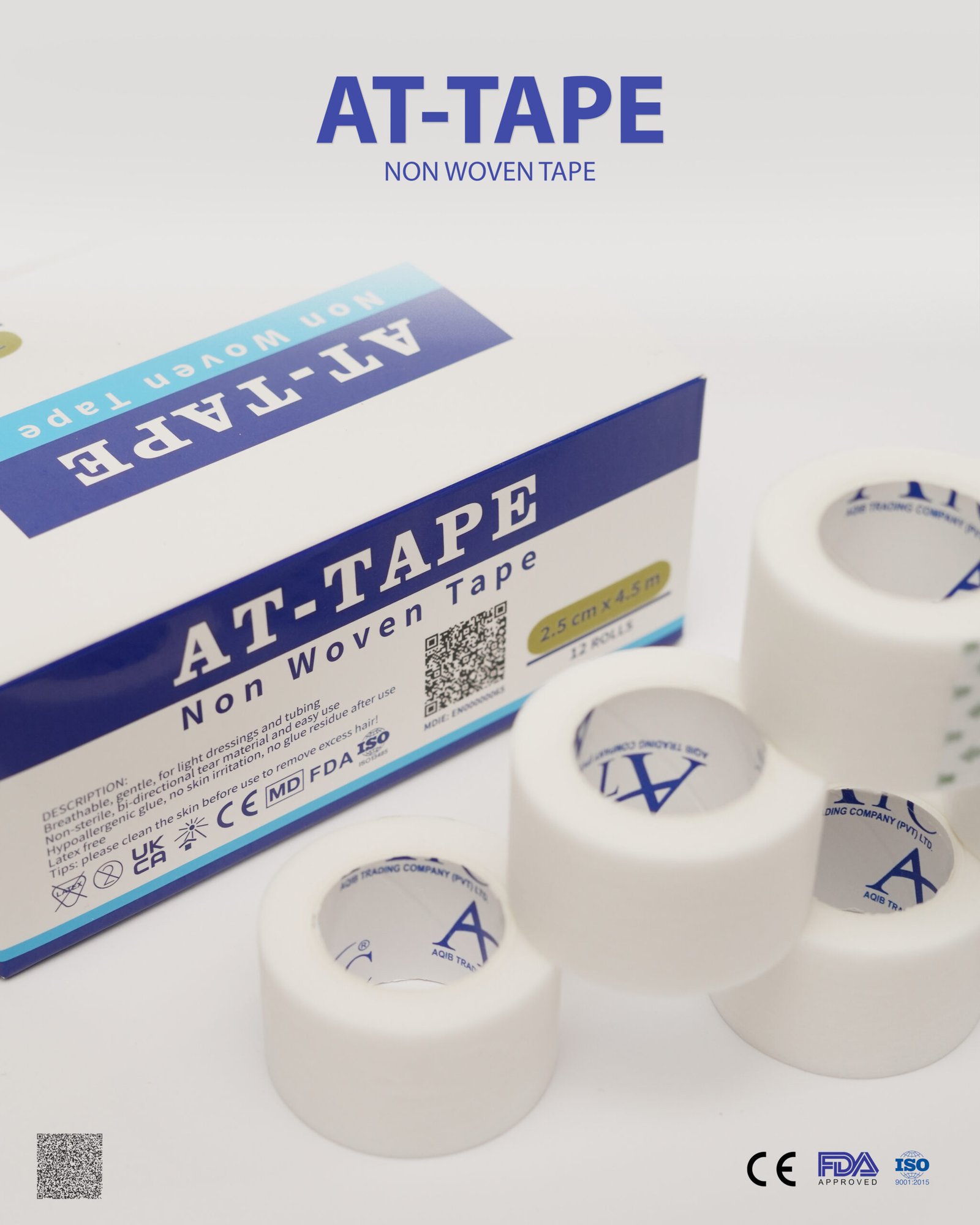 AT-Tape Non Woven Tape 2.5cm x 4.5m – Hypoallergenic Medical Tape
